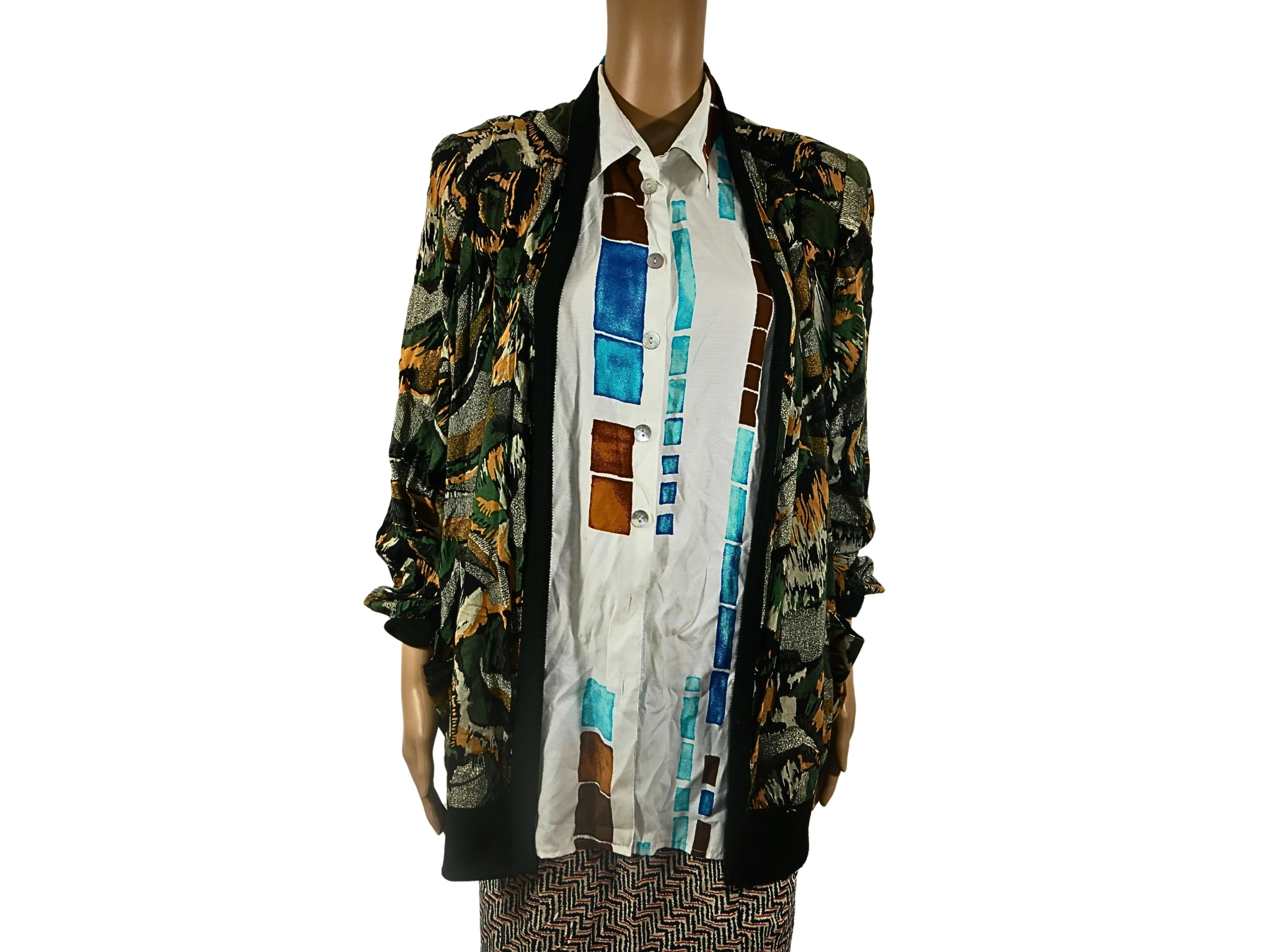 Cardigan vintage imprimé feuille pour femme – Image 2