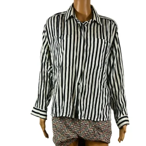 Chemise vintage boutonnée à rayures blanches et noir