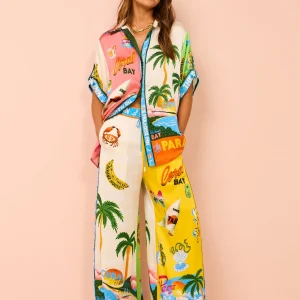 Ensemble Tropical | Viscose Légère | Imprimé Coloré | Parfait pour Vacances au Soleil