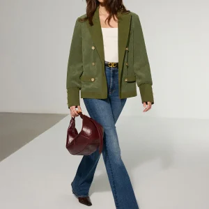 Blazer Femme en Velours Côtelé | Boutons Métalliques & Col Revers Contrasté