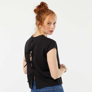 T-shirt à manches courtes avec dos ouvert NOIR