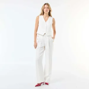 Pantalon de tailleur large avec boutons dorés BEIGE