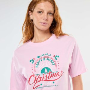 T-shirt en jersey 'Noël' imprimé à manches courte ROSE