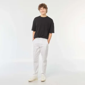 Pantalon chino uni avec revers à la base BLANC