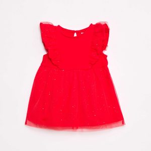 Robe sans manche volantée unie ROUGE