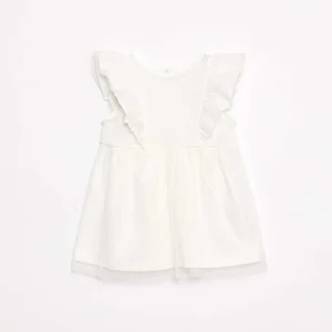 Robe sans manche volantée unie BLANC