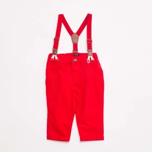 Chino à bretelles amovibles en twill ROUGE
