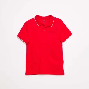 Polo à liseré contrasté uni ROUGE