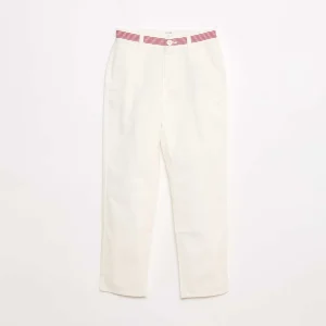 Pantalon droit style 'Noël' en twill avec ceinture BLANC