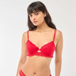 Soutien-gorge push up en tulle plumetis ROUGE