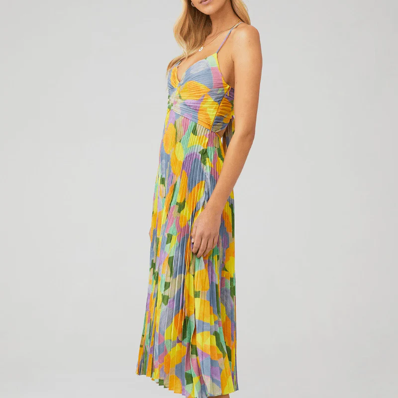 Robe Maxi Plissée Femme - Imprimé Coloré Vibrant & Bretelles Ajustables – Image 3