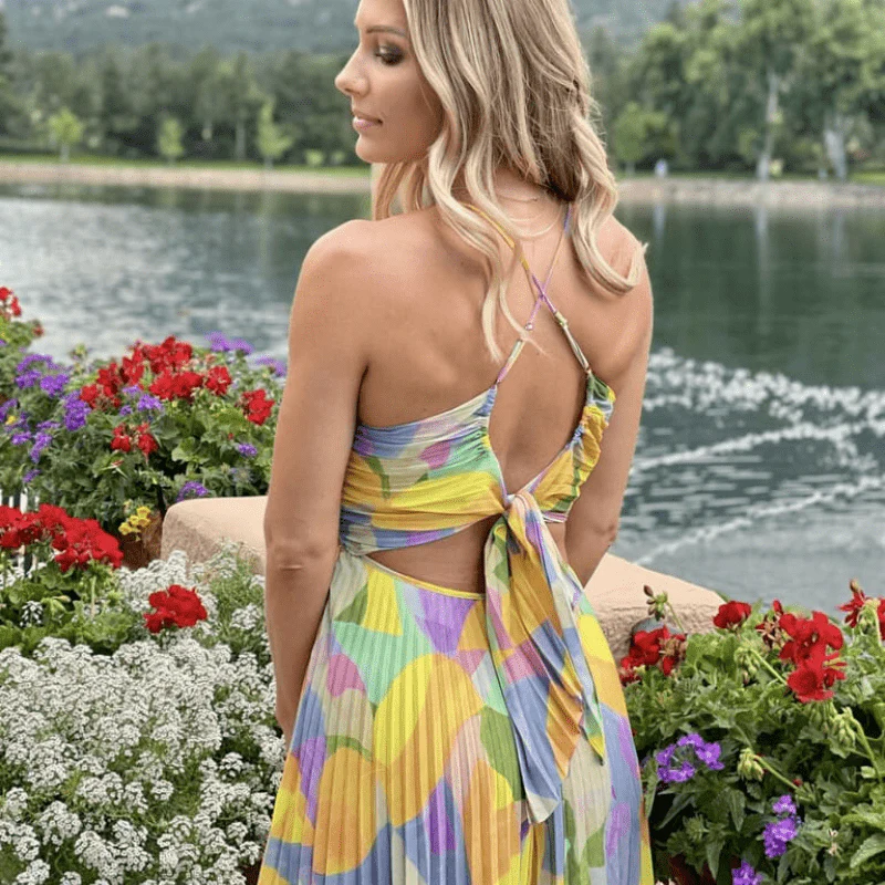 Robe Maxi Plissée Femme - Imprimé Coloré Vibrant & Bretelles Ajustables – Image 4