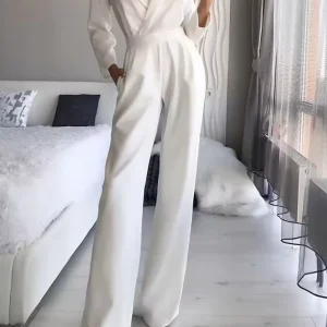 Combinaison Pantalon Longue | Col Tailleur Échancré | Manches Longues Cérémonie