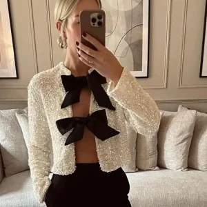 Veste Tweed Courte : Nœuds Chic & Élégance Raffinée