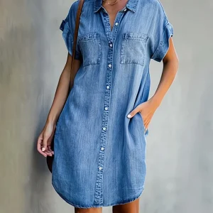 Robe Chemise Courte Femme | Denim, Manches Courtes, Style Décontracté