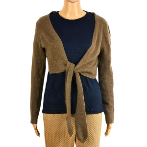Gilet léger marron en maille à nouer sur le devant pour femme