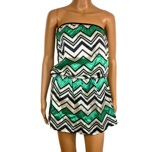 ICHI Robe satinée bustier imprimée verte