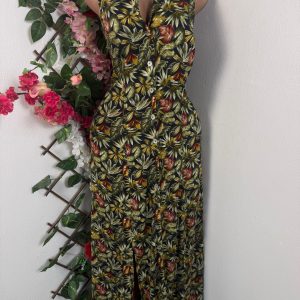 Robe longue sans manche à boutons (floral, m)