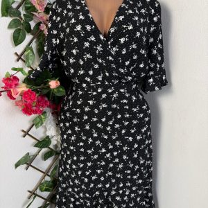 Robe évasée cintrée manche 3/4 (noir, m)