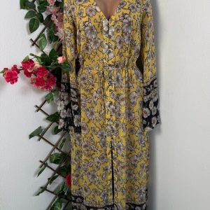 Robe longue manches longues colle V (jaune, s)