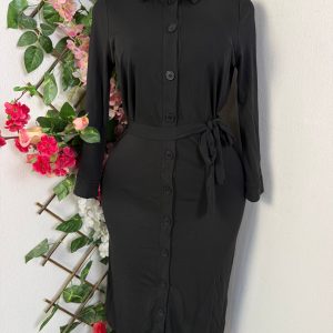 Robe mi longue à boutons manches longues (noir, s)