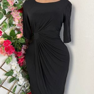 Robe moulante manches 3/4 drapée colle ronde (noir, s)