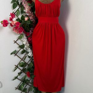Robe élégante longue sans manche (rouge-bordeaux, xl)
