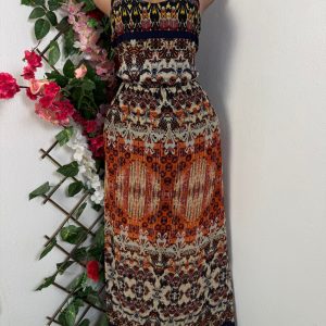 Robe élégante longue à fine bretelles (multicolore, m)