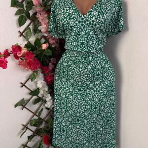 Robe évasée manches courtes colle V (vert, m)