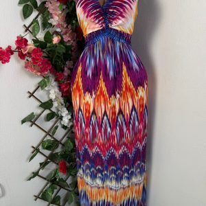 Robe élégante longue sans manches col V (arc-en-ciel, L)