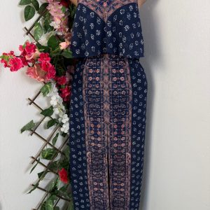 Robe longue à fine bretelle plisée (bleu, m)