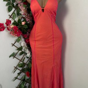 Robe moulante à fine bretelle dos-nu (orange, m)