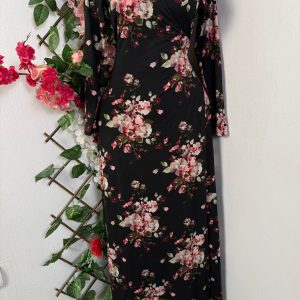 Robe moulante longue manche longue (floral, m)