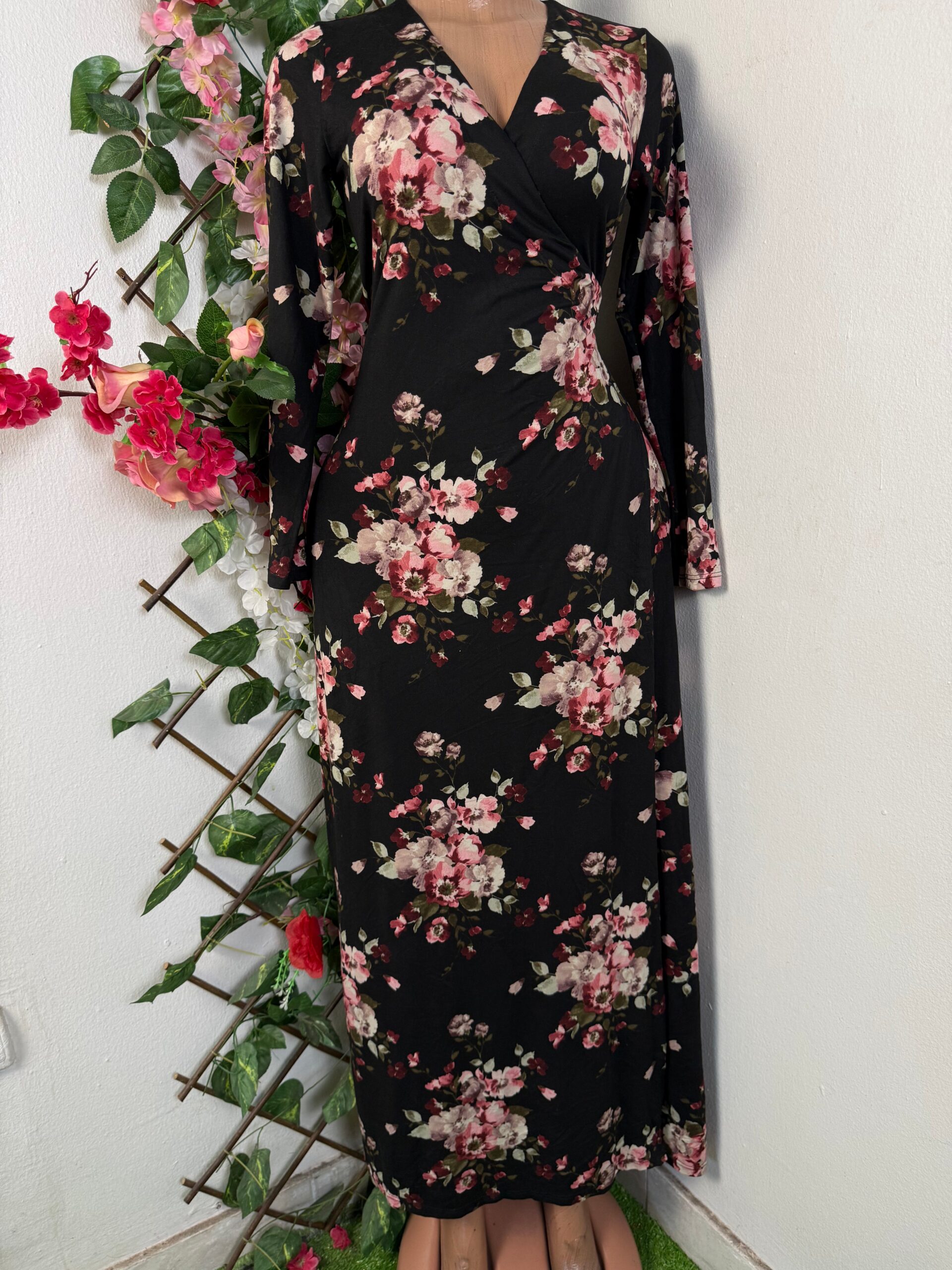 Robe moulante longue manche longue (floral, m)