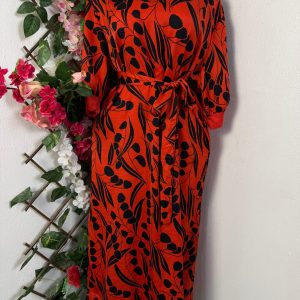 Robe évasée manches 3/4 drapée (orange, xl)