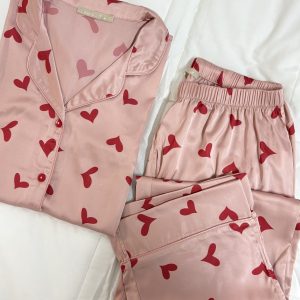 Pyjama chemise satin de soie cœur ROUGE ♥️