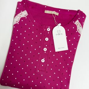 CHEMISE DE NUIT COTON – Imprimé points ROSE