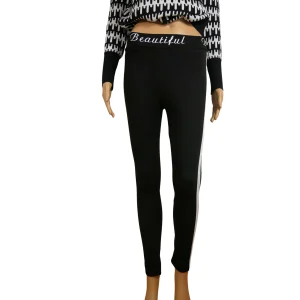 Legging noir contraste blanc pour femme