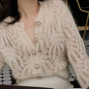 AELIN Pull Femme Tricoté Ajouré Élégant Confort