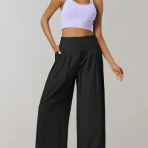 Vogue pantalon large taille haute à boutons multiples – chic