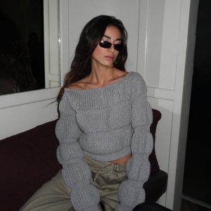 Pull Original | Tricot Structuré | Manches Bouffantes | Parfait pour les Soirées Tendance