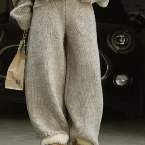 Pantalon Maille | Coupe Large & Confort | Bordure Fourrure | Idéal pour moments cocooning