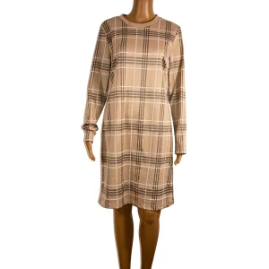 Robe pull imprimé carreaux beige