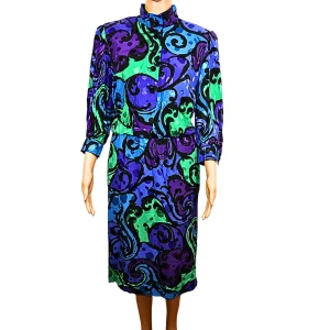 Robe vintage multicolore à manches longues