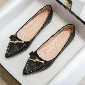 Ballerines Élégantes | Bout Pointu | Nœud et Détail Doré | Idéales pour Bureau et Tenues Chic