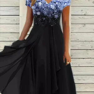 Robe Midi Bicolore | Dégradé Floral et Jupe Asymétrique | Idéale pour une allure élégante