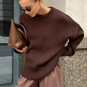 Pull Oversize Femme | Maille Épaisse et Col Rond | Idéal pour Looks Automnaux Élégants et Décontractés