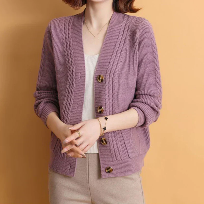 Cardigan Tricoté Torsades Femme - Chaleur Raffinée Naturelle – Image 2