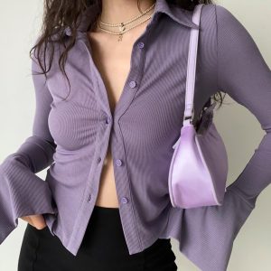 Chemise Côtelée | Boutons Frontaux | Poignets Évasés | Idéale pour mi-saison