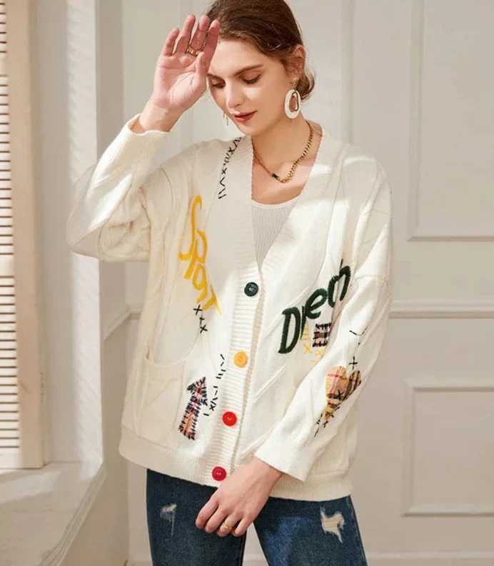 Cardigan Oversize | Brodé et Original | Idéal pour un look casual créatif et confortable – Image 2